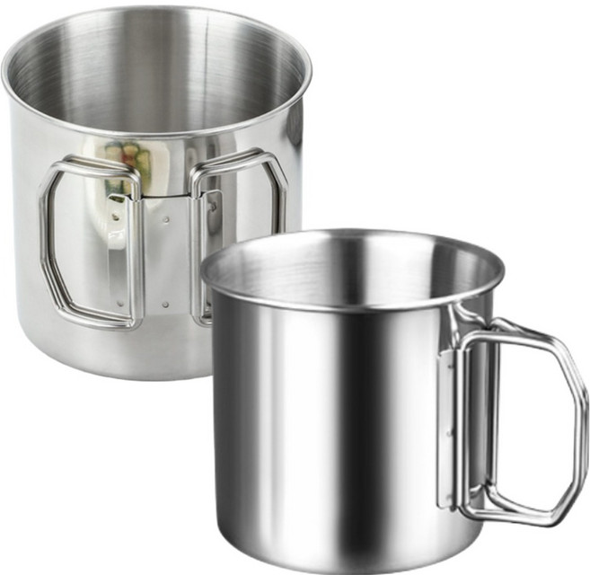 아워웍스 캠핑용 스테인리스 접이식 손잡이 휴대용 머그컵 550ml, 실버, 2개