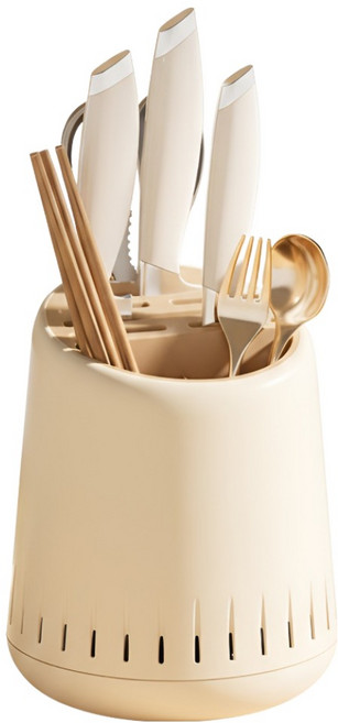 쿠쏘 회전식 물빠짐 수저통 칼꽂이 18 x 22 cm, 크림, 1개