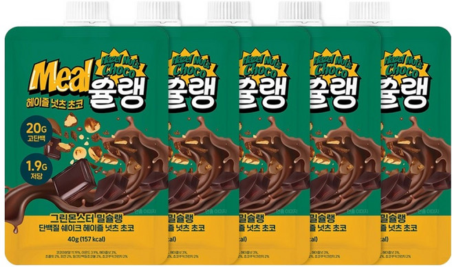 그린몬스터 밀슐랭 단백질 쉐이크 헤이즐 넛츠 초코, 40g, 5개