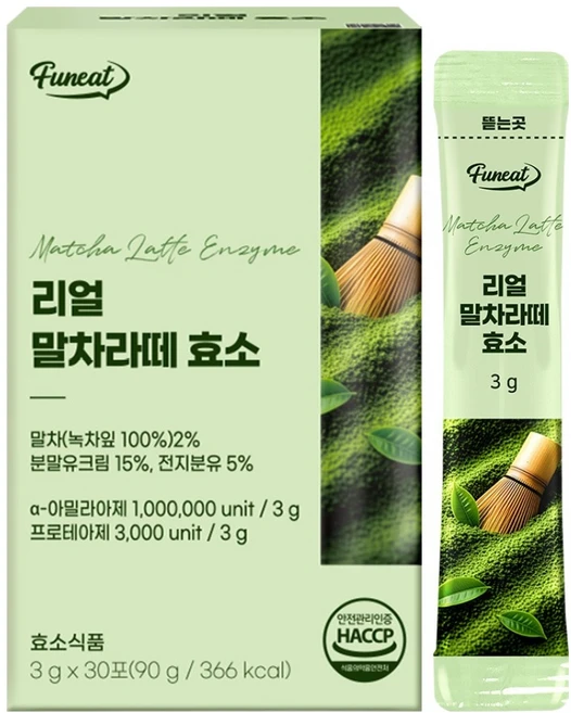 퍼니트 100만 역가수치 리얼 말차라떼 효소 30p, 90g, 1개 - 쿠팡