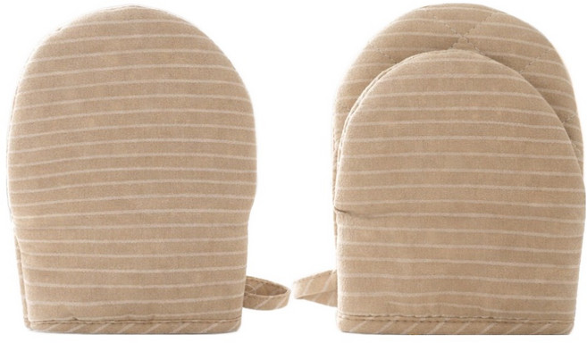 부엌다옴 스트라이프 미니 오븐장갑 양손착용 세트, 베이지, 1세트