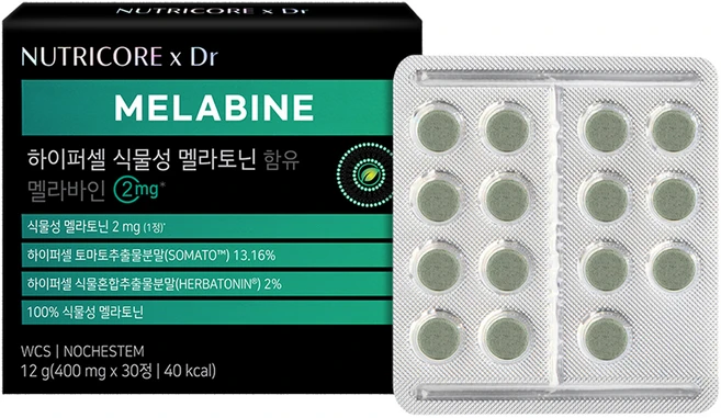 뉴트리코어 하이퍼셀 식물성 멜라토닌 함유 멜라바인 2mg 12g, 1개, 30정 - 쿠팡