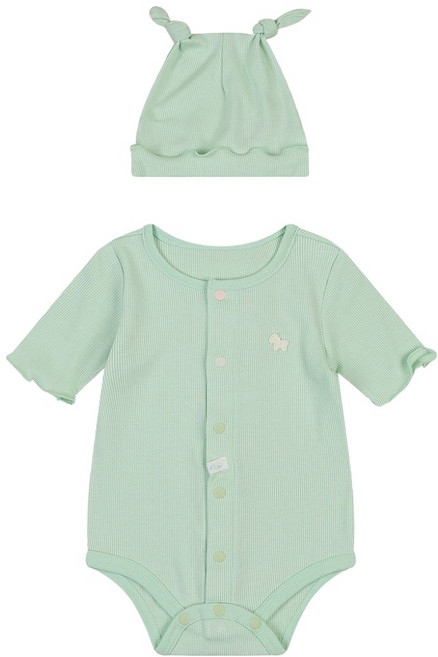 에뜨와 신생아용 선물용 리쿠 5부 바디수트 + 모자 + 선물포장 세트 + 쇼핑백