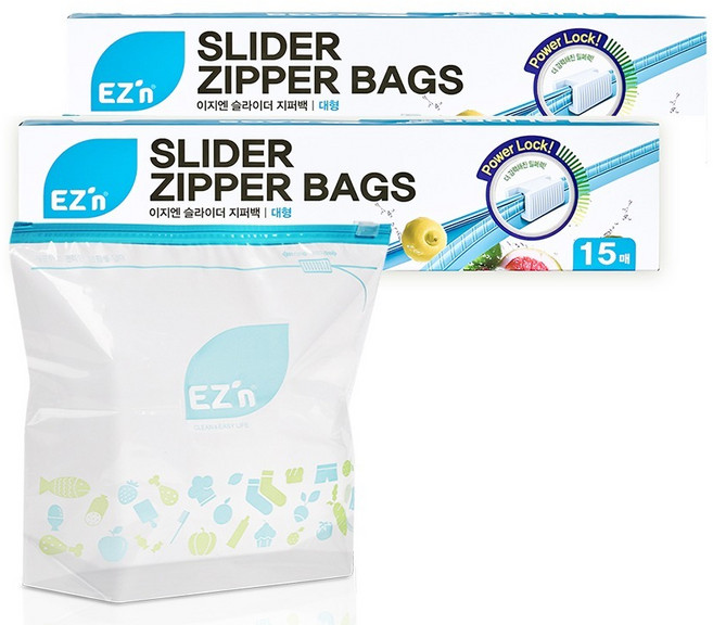 EZn이지엔 슬라이더 지퍼백, 대(L), 15개입, 2개