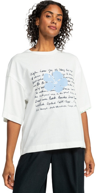 록시 여성용 프린팅 오버사이즈 반팔 티셔츠 RE11ST262WBK