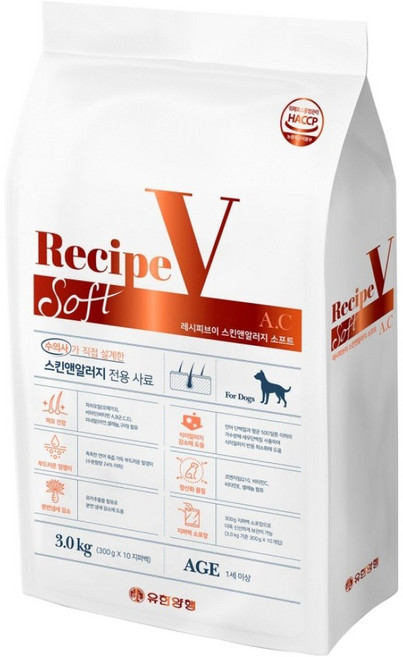 유한양행레시피브이 강아지 소프트 처방식 사료, 피부/피모+알러지, 3kg, 1개