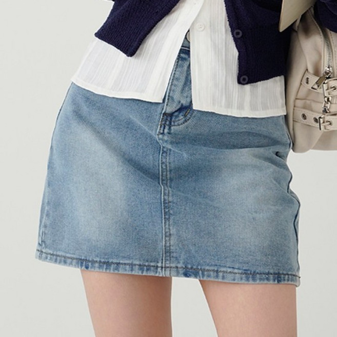 코튼클로젯 여성용 올시즌 세미 A라인 데님 워싱 미니스커트
