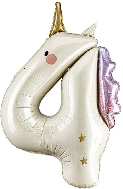 PartyDeco 獨角獸數字鋁箔氣球 4, 鋁箔氣球 4, 1個