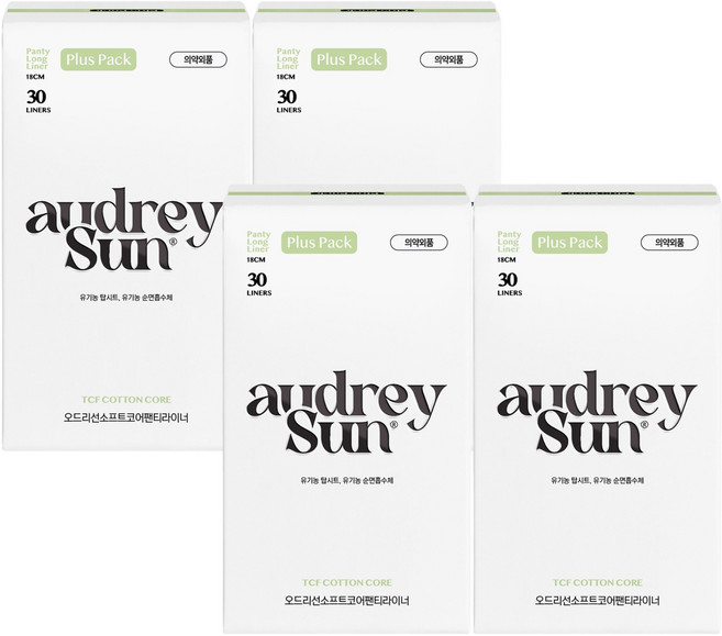 AUDREY SUN TCF 柔軟核心有機護墊, 加長, 30入, 4個