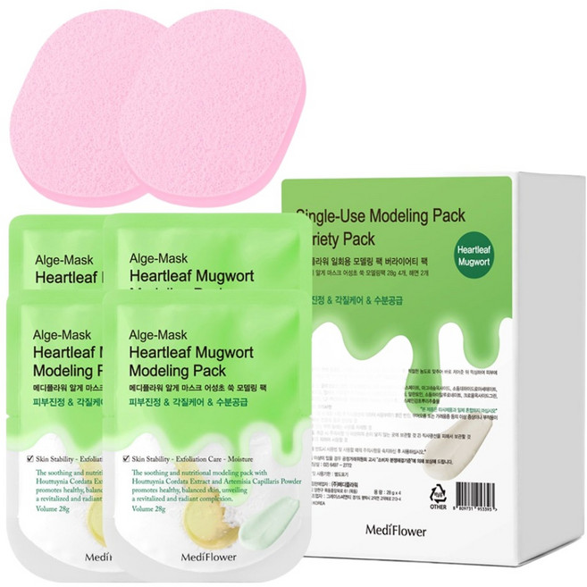 메디플라워 일회용 어성초 쑥 모델링 팩 4p + 해면 2p 세트, 1개