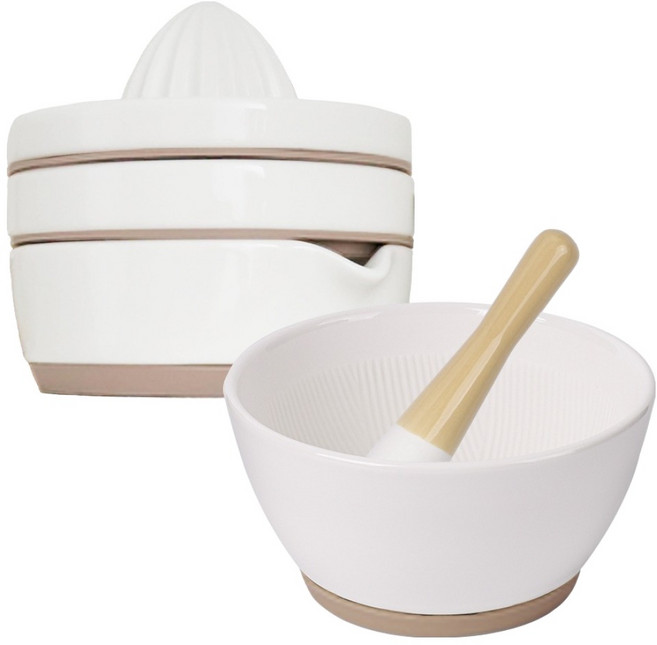 블루마마 도자기 이유식 조리기 5종 세트, 샌드베이지, 1개, 강판 + 즙짜개 + 받침 + 절구 + 방망이