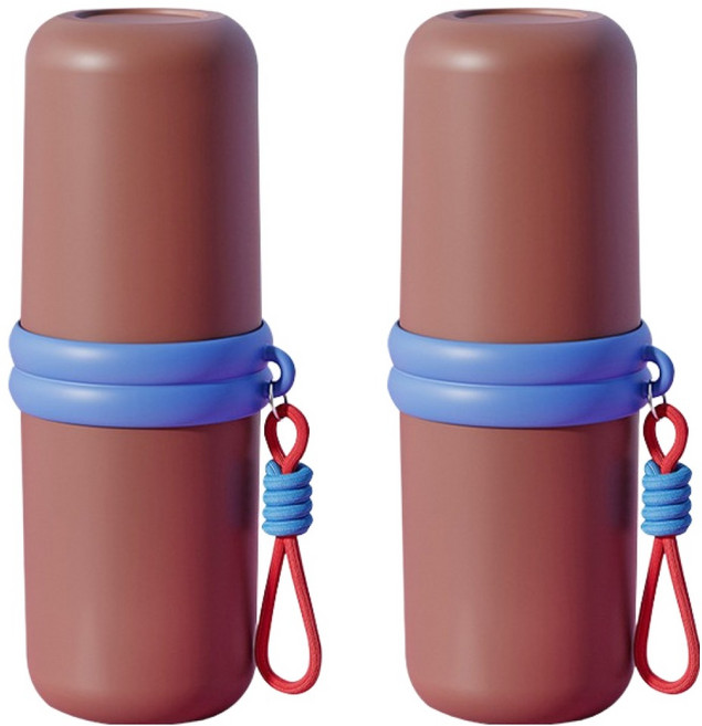 더자카 브라이트 컬러 휴대용 칫솔 케이스, 브라운, 2개