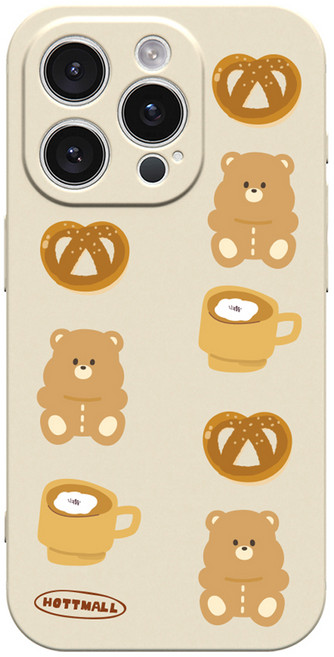 핫티몰 프레첼 카페 곰돌이 캐릭터 휴대폰 케이스 베이지