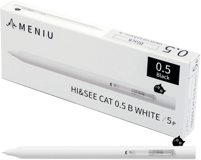 Hi&See 橢圓形貓咪中性筆 0.5mm 5入, 黑色(墨水), 白色(筆身), 1個