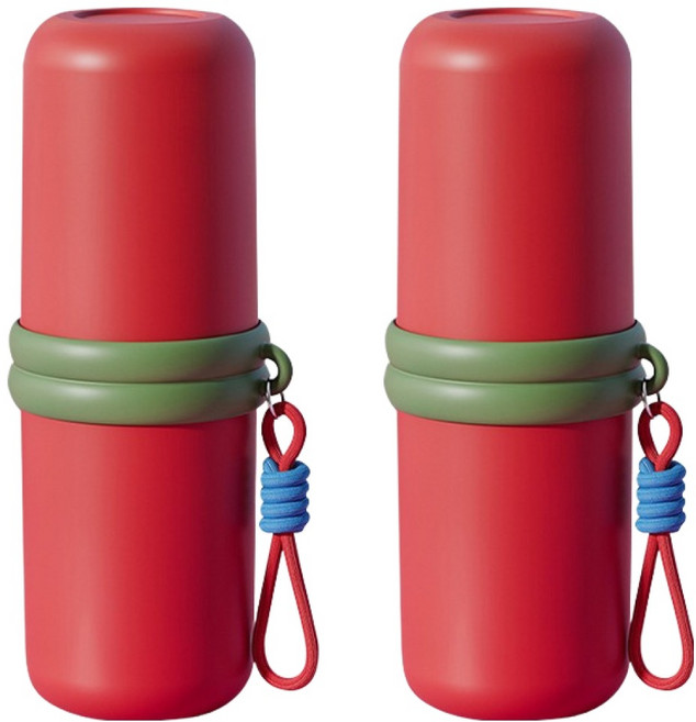 더자카 브라이트 컬러 휴대용 칫솔 케이스, 레드, 2개