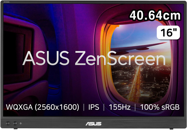 에이수스 WQXGA ZenScreen 휴대용 포터블 모니터 IPS 16:10 155Hz 5ms 400cd sRGB 100% 0.9kg, 40.64cm, MB16NCG