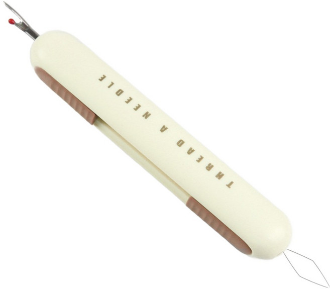 JSTrading 휴대용 2in1 바늘 실뜯개 끼우개, 1개, 베이지