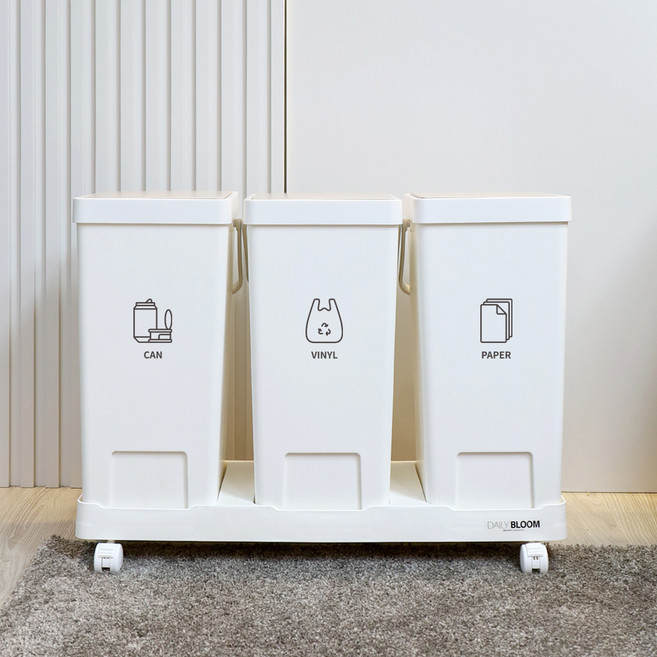데일리블룸 재활용분리수거함 3P + 뽑아쓰는 비닐 60p 세트, white(분리수거함)