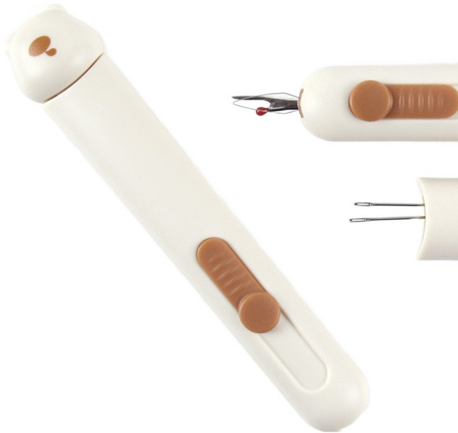 JSTrading 3in1 멀티 실꿰기 실뜯개 바늘 바늘통, 베이지, 1개