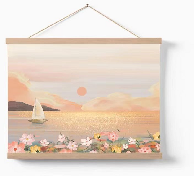 엑스터 심플 풍경화 족자형 전기함 배전함 가리개 가로형, 바다풍경 범선