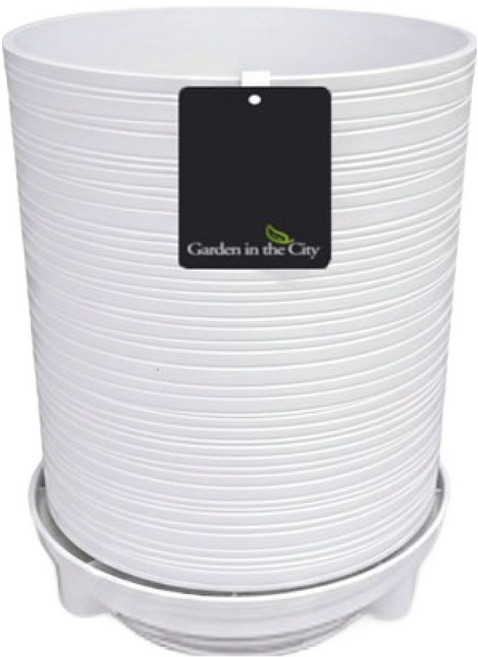도시정원 모던 인테리어 PP 라인 플리츠 물받이화분, 화이트, 1개