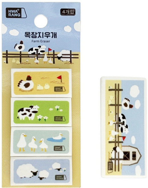 화랑 목장 지우개 5종 세트, 화이트, 1세트