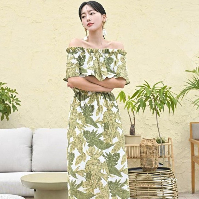 헤링본 오프숄더 바캉스 휴양지 롱 비치 원피스 HH159