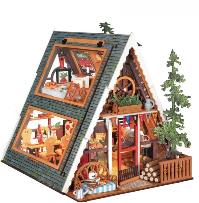 Rolife 若來 DIY 木製迷你A字型小屋立體拼圖 DG181, 混合色, 1個, 157件