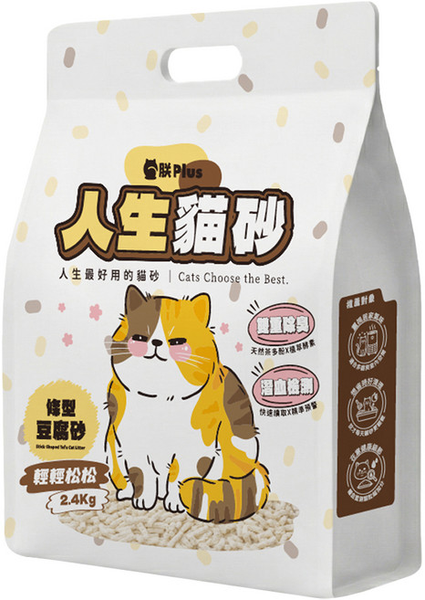朕 Plus 人生貓砂 條型豆腐砂 潛血測試 + 天然茶多酚 + 植萃酵素除臭, 2.4kg, 1袋, 輕輕松松