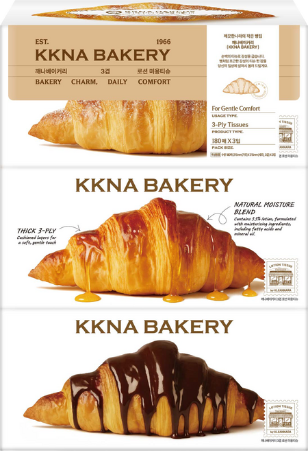 깨끗한나라 깨나베이커리 로션 미용티슈 3겹, 180매, 3개