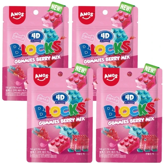 아모스스위츠 블록스 구미 베리 믹스 젤리, 4개, 56g - 쿠팡