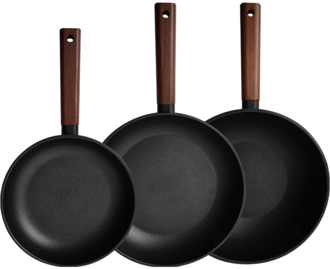 델라고 인덕션 오일마스터 프라이팬 세트 3개, 블랙, 1세트, 프라이팬24 + 프라이팬28 + 웍팬28