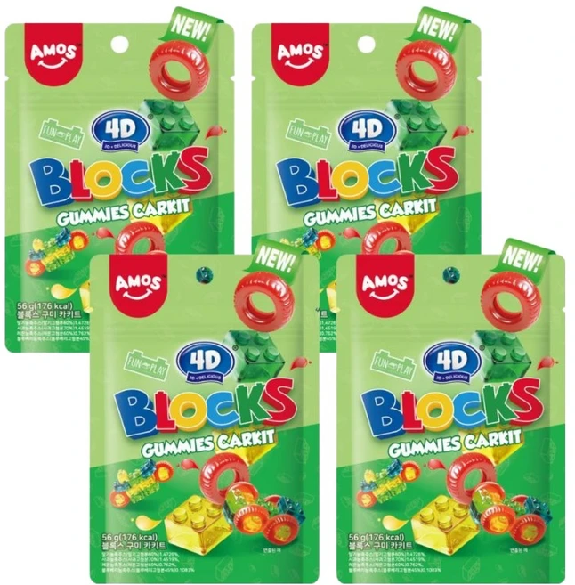 아모스스위츠 블록스 구미 카키트 젤리, 4개, 56g - 쿠팡