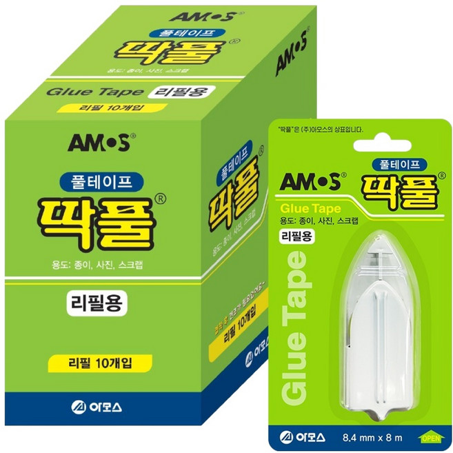 아모스 딱풀 풀테이프 리필 8.4mm x 8m 10p 세트, 1세트