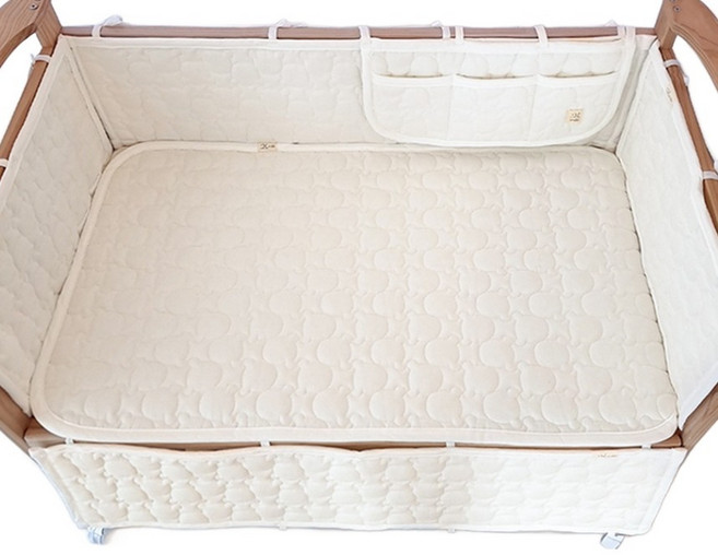 아이레빗 유아용 순면 곰누빔 도톰 양면 침대 패드 쁘띠라뺑도모 호환, 크림아이보리, 1개