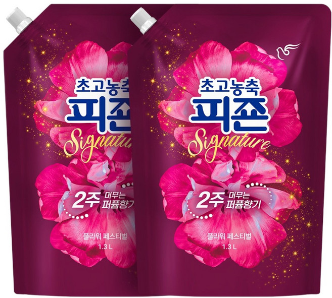 피죤 초고농축 시그니쳐 섬유유연제 플라워페스티벌 리필, 1.3L, 2개