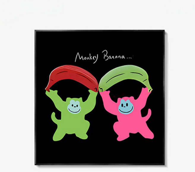 더플로우커머스 키치 캐릭터 팝아트 캔버스 인테리어 액자 04타입, 블랙