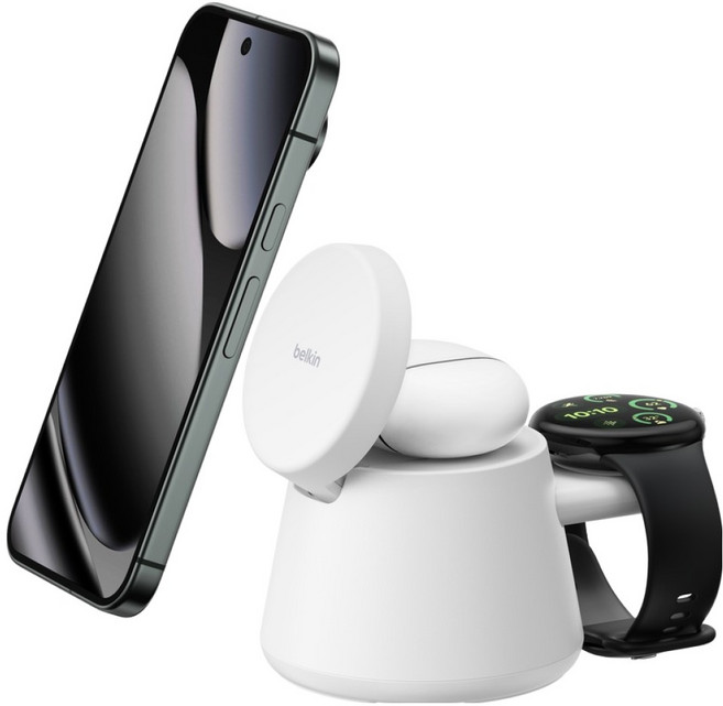 벨킨 울트라차지 3in1 Qi2 25W 모듈형 초고속 무선 충전 독 WIZ052krWH, 화이트, 1개