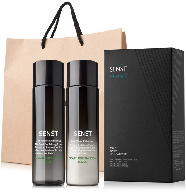 SENST 男士日常積雪草舒緩化妝水 乳液 盒 購物袋, 1套