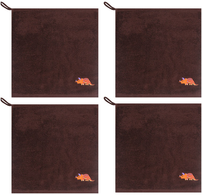 송월타월 공룡자수 클린 고리수건 핸드타올, 갈색, 4개