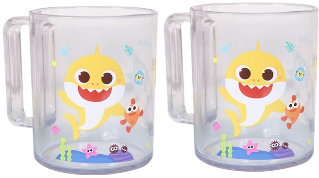 아이조움 아기상어 유아 큐티 손잡이 컵, 혼합색상, 2개, 300ml