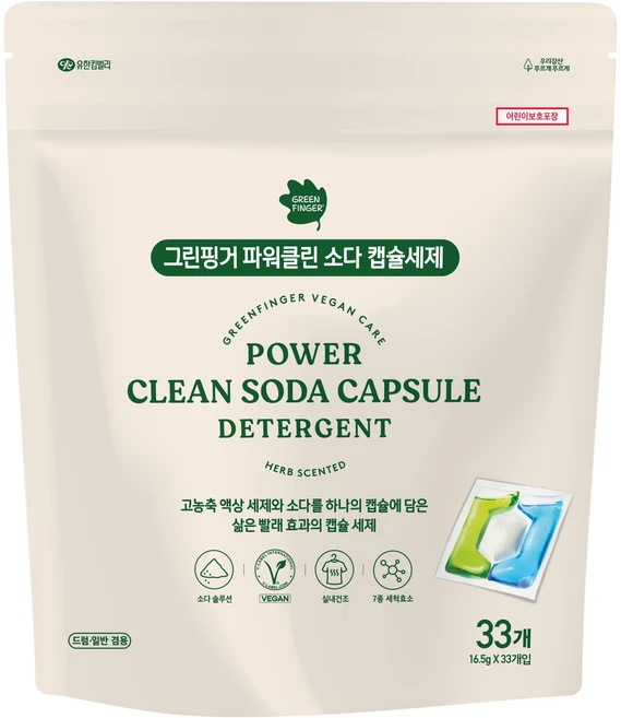 그린핑거 파워 클린 소다 캡슐세제, 33개입, 1개 - 쿠팡
