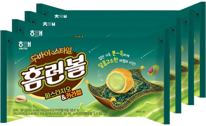 해태제과 홈런볼 피스타치오 & 카라멜, 39g, 4개