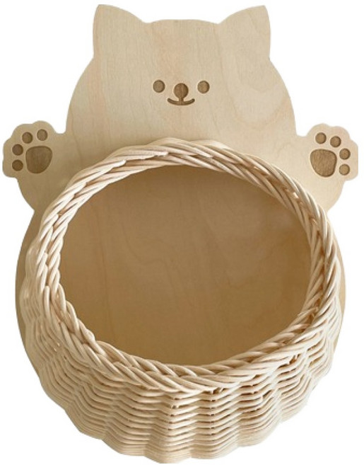더플로우커머스 북유럽 감성 월포켓 라탄 위빙 행잉 바스켓, 고양이, 1단
