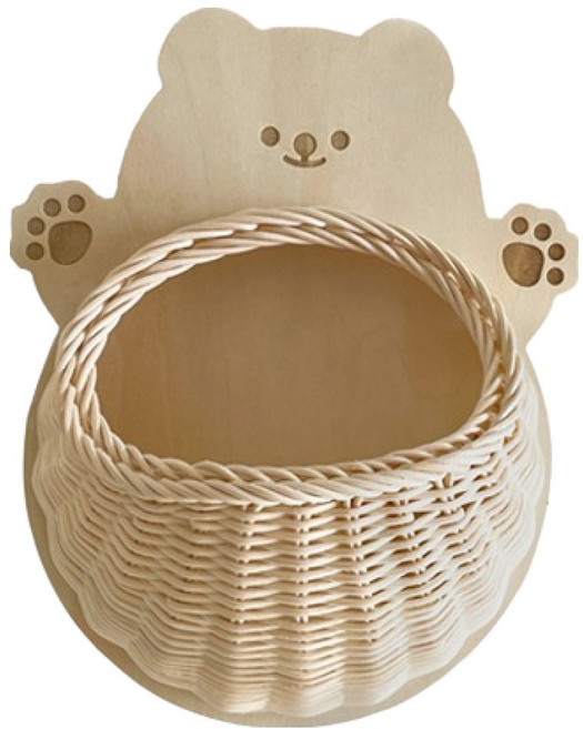 더플로우커머스 북유럽 감성 월포켓 라탄 위빙 행잉 바스켓, 곰돌이, 1단