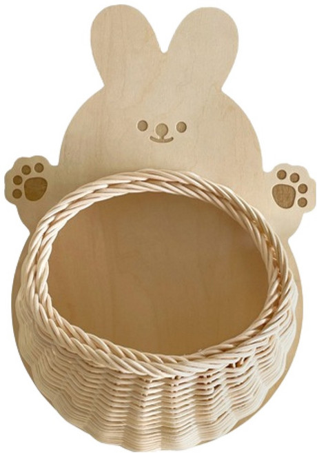 더플로우커머스 북유럽 감성 월포켓 라탄 위빙 행잉 바스켓, 토끼, 1단