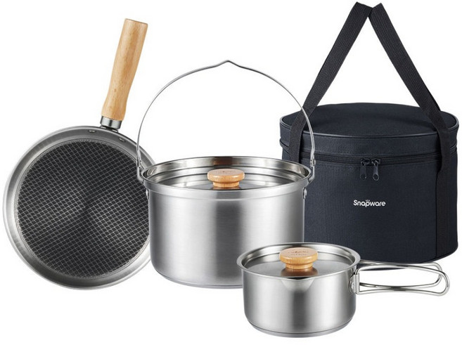 Corelle Brands 康寧餐具 電磁爐適用 鍋具組 7入, 不鏽鋼, 1套, 平煎鍋 + 牛奶鍋 + 牛奶鍋蓋 + 湯鍋+ 湯鍋蓋 + 提袋 + 握把