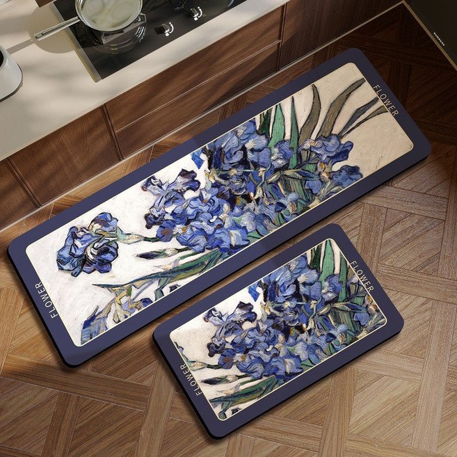 日常圖鑑 花卉圖案硅藻土廚房地墊 2件組, 款式 5