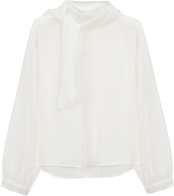 에이비플러스 여성용 시스루 쉬폰 타이넥 블라우스 LSA1MB38