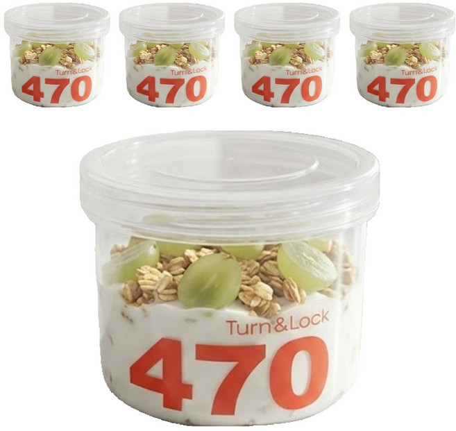 UH홈데코 그릭 요거트 원형 소분용기 투명 3호 470ml, 5개, 1개입